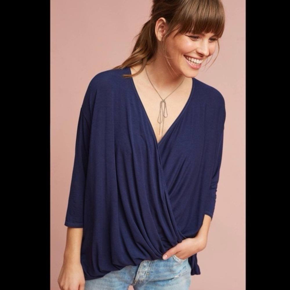 Anthropologie Michael Stars Draped Wrap Top Navy NWT OSFM